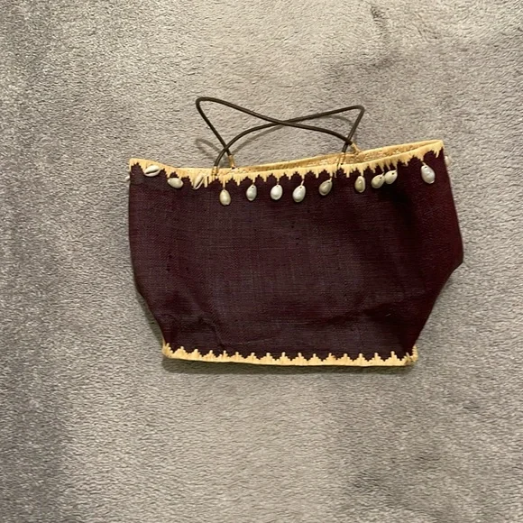 Talbots straw tote bag brown with seashell and tan trim - Picture 1 of 3